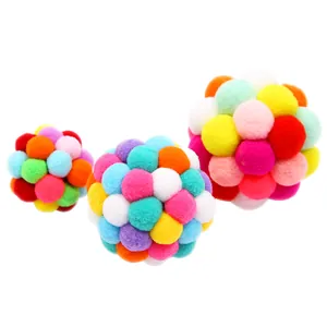 Colorful plush pom-pom ball toy for cats interactive playing and entertainment