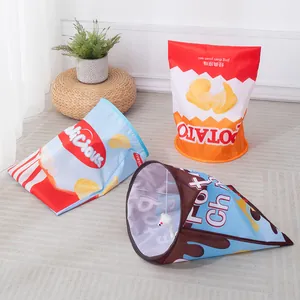 Vibrant foldable crinkle cat tunnel toy shaped like oversized potato chip bags for pet play