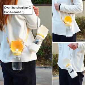Portable pet water bottle with adjustable shoulder strap for outdoor dog walking and hiking