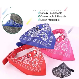 Printed Paisley Pet Bandana Collar Adjustable PU Leather Dog Scarf With Metal D-Ring For Small Medium Dogs Cats Pet Supplies