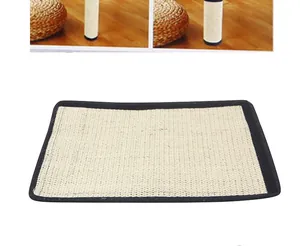 Durable woven sisal cat scratcher mat detail and table leg protection usage display