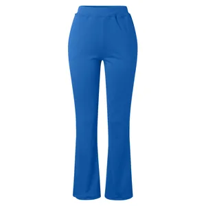 Detail view of high waisted tummy control yoga pants with stylish flare leg design