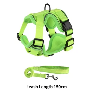 Neongrünes Hundegeschirr Set mit 150cm Leine, reflektierende atmungsaktive Netzweste