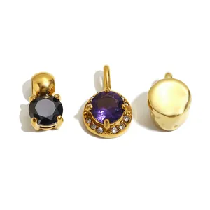 Breloques DIY en acier inoxydable plaqué or 18 carats avec pierres noires et violettes