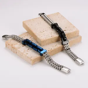 Bracelet Homme en Acier Inoxydable 304 avec Surpiqûres Géométriques Irrégulières Style Industriel Hip Hop Bijoux