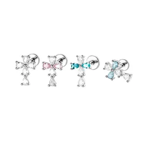 Titanium peer kristallen kruis labret piercing sieraden set beschikbaar in vier kleuren