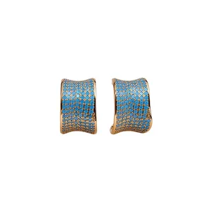 Eleganti orecchini a lobo vintage a forma di C placcati in oro 18 carati con zirconi blu