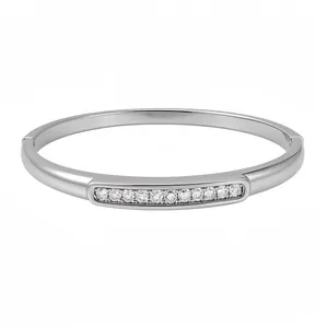 Exquisite 18K white gold plated oval bangle bracelet with pave-set shimmering zircons