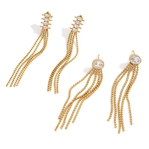 Élégantes boucles d'oreilles pendantes en acier doré avec zircons marquise et ovales
