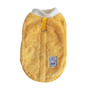 Yellow fleece pet vest with integrated leash D-ring for small dogs during winter