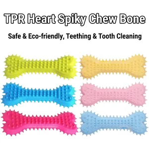 Jouet Os de Chien Durable en TPR avec Pointes et Cœur pour Mâcheurs Agressifs Nettoyage des Dents Articles pour Chiots