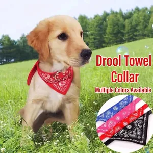 Adjustable dog bandana collar with paisley print leather for small medium pets
