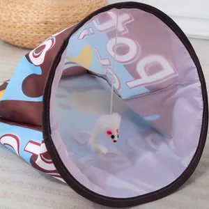 Durable collapsible cat tunnel toy with crinkle paper and interior hanging mouse