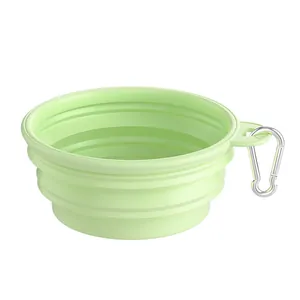 Portable Silicone Collapsible Pet Bowl With Carabiner Foldable Dog Water Feeding Bowl For Outdoor Travel Cat Dog Accessory