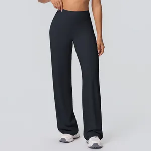 Breathable high-waisted black yoga pants with a relaxed wide-leg fit for gym workouts