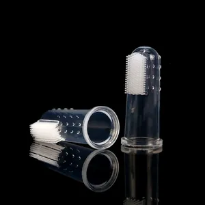 Soft silicone finger toothbrush for dogs and cats with double-sided cleaning bristles