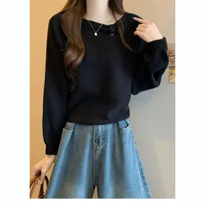 Elegant black asymmetrical pleated pullover sweater with batwing sleeves for autumn fashion.