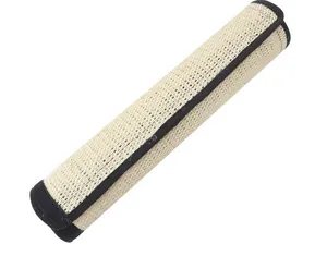 Rolled natural sisal cat scratching mat with black fabric trim for furniture protection