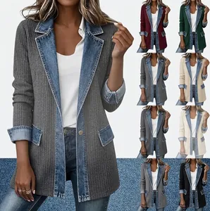 Tabla de tallas para chaqueta de retazos de mezclilla acanalada para mujer.