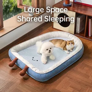 Summer cooling pet bed mat for cats and dogs with breathable mesh and cute smiley face