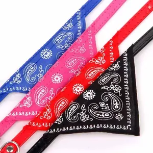 Adjustable paisley print leather dog bandana collar for small medium pets