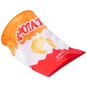 Folding crinkle cat tunnel toy designed as a realistic large orange potato chip bag