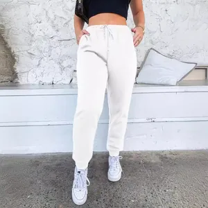 Comfortable classic white high-waist drawstring sweatpants for women in casual jogger style