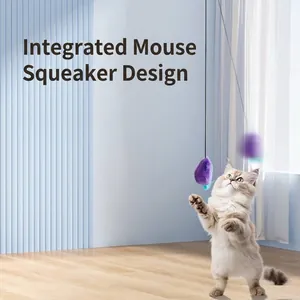 Interactive hanging squeaky mouse cat toy for indoor exercise and daily feline fun