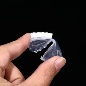 Transparent soft silicone finger toothbrush for dogs and cats with flexible bristles