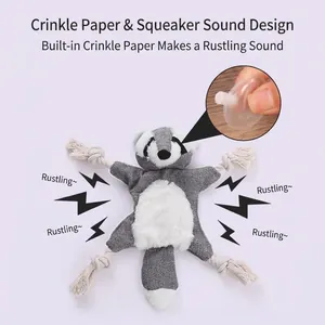 Jouet en peluche raton laveur pour chien avec cordes en coton durables pour jouer