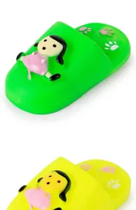 Durable squeaky vinyl dog toys shaped like slippers with cute cartoon girl designs