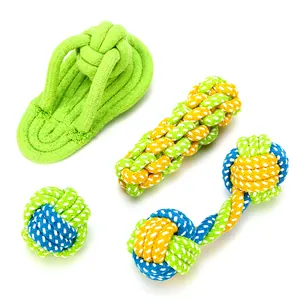 Kit de jouets à mâcher en corde de coton pour chiens, idéal pour la dentition et le jeu.
