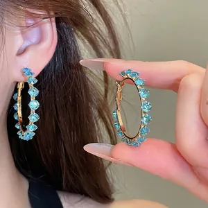 Sparkling blue zircon hoop earrings with premium gold-plated silver needles