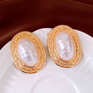 Vintage Französischer Stil Oval Struktur Legierung Künstliche Perle Ohrstecker Für Damen Mit Silber Ohrringpfosten Elegant Luxuriös Mode Schmuck