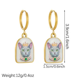 Vue détaillée des boucles d'oreilles chat avec dimensions et poids indiqués