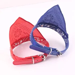 Durable red and blue printed leather pet bandana collars for small and medium dogs