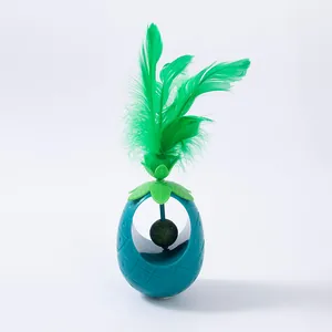 Pineapple shaped catnip ball tumbler toy with green feathers and catnip ball for cats