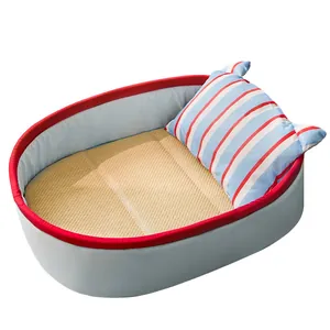 Premium Sommer Haustierbett für Katzen und kleine Hunde mit Kühlmatte und Kissen