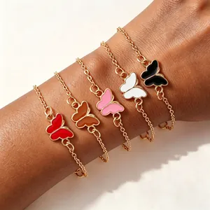 Butterfly Charm Bracelet Alloy Gold Plated Enamel Adjustable Chain Jewelry For Women Girls Simple Sweet Versatile
