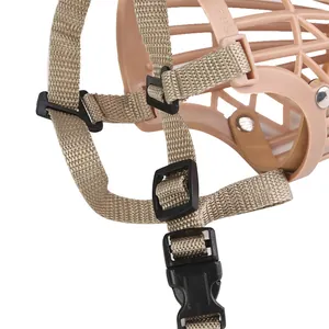 Adjustable plastic basket dog muzzle with secure buckle for anti-biting and barking