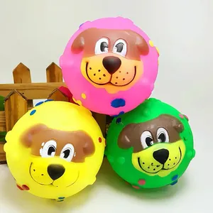 Colorful dog face squeaky vinyl balls for pet dental cleaning and molar play