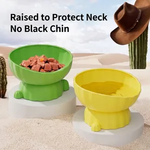 Gamelle pour Animaux de Compagnie Surélevée en Forme de Cactus pour Chats Petits Chiens Inclinée à 15 Degrés Protection du Cou Anti-Renversement Bol Alimentaire en Plastique Qualité Alimentaire Grand Diamètre