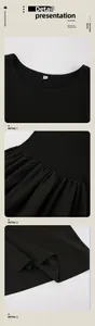 Detailed view of the neckline, gathers, and hem of a black sleeveless knitted dress