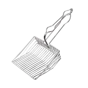 Durable stainless steel cat litter scoop with ergonomic handle and wide sifter