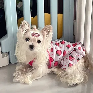 Pet Princess Dress Summer Breathable Fruit Print Ruffle Mesh Puppy Cat Clothes For Small Dogs Teddy Pomeranian Bichon Dress