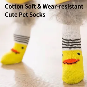 Cute yellow duck pattern anti-slip cotton socks for small dogs and cats, soft and durable