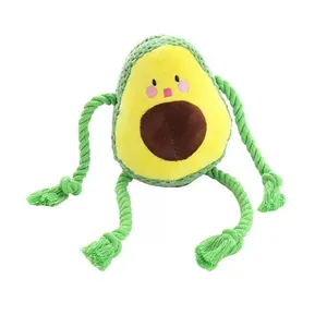 Cute avocado plush pet dog toy with durable cotton rope limbs for chewing