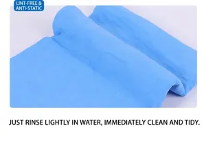 Detail view of smooth texture of quick-dry absorbent pet chamois towel in blue