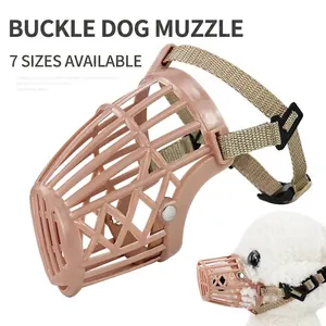 Breathable plastic basket dog muzzle for anti-biting and barking, adjustable strap