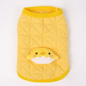 Quilted yellow pet vest for small puppies and kittens with cute cartoon chick applique